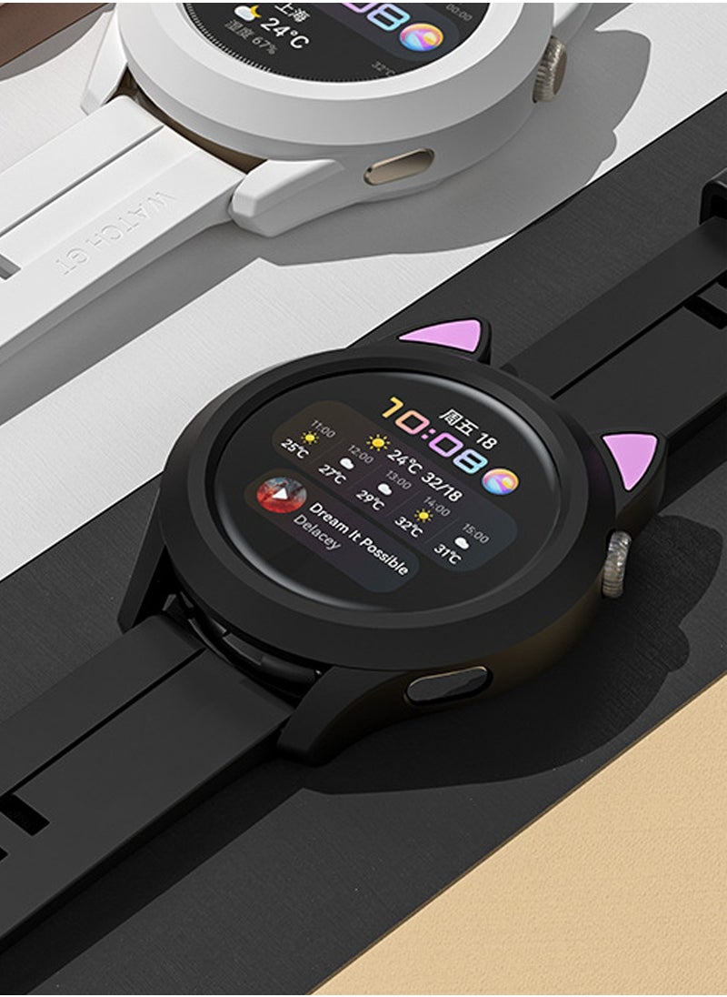 X-level 1 Pieces Cat Earmuffs Watch Case for Huawei Watch GT3 46mm With Soft TPU Protective Anti-Scratch Silicone Protector Soft Flexible TPU Thin Lightweight Bumper Cover Black  - Image 4