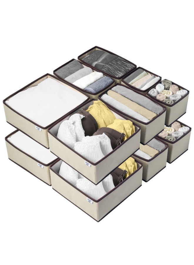دايلوكس – منظم أدراج 12 قطعة لون بيج | منظمات ملابس وخزانة قابلة للطي – صناديق تخزين للأدراج والدولاب والجوارب والإكسسوارات - Image 1
