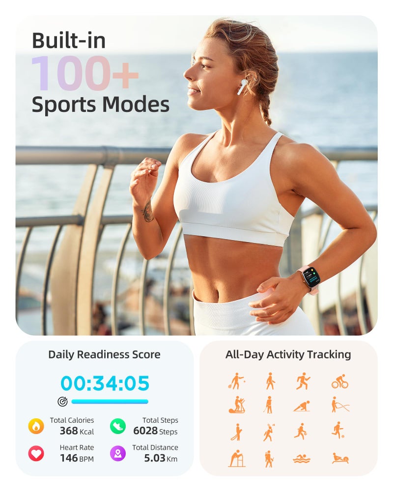 Parsonver Smart Watch for iOS and Android Phones(Answer/Make Calls), HD Screen Watches for Women, IP68 Waterproof Fitness Tracker Watch with Heart Rate Sleep Monitor, Steps Calories Counter, Rose Gold - Image 3