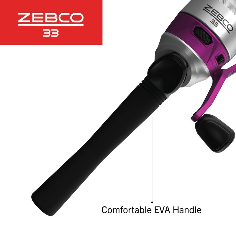 Zebco 33 Spincast Reel and Fishing Rod Combo, 6-Foot 2-Piece Durable Fiberglass Fishing Pole, QuickSet Anti-Reverse Fishing Reel with Bite Alert, Pink - Image 5