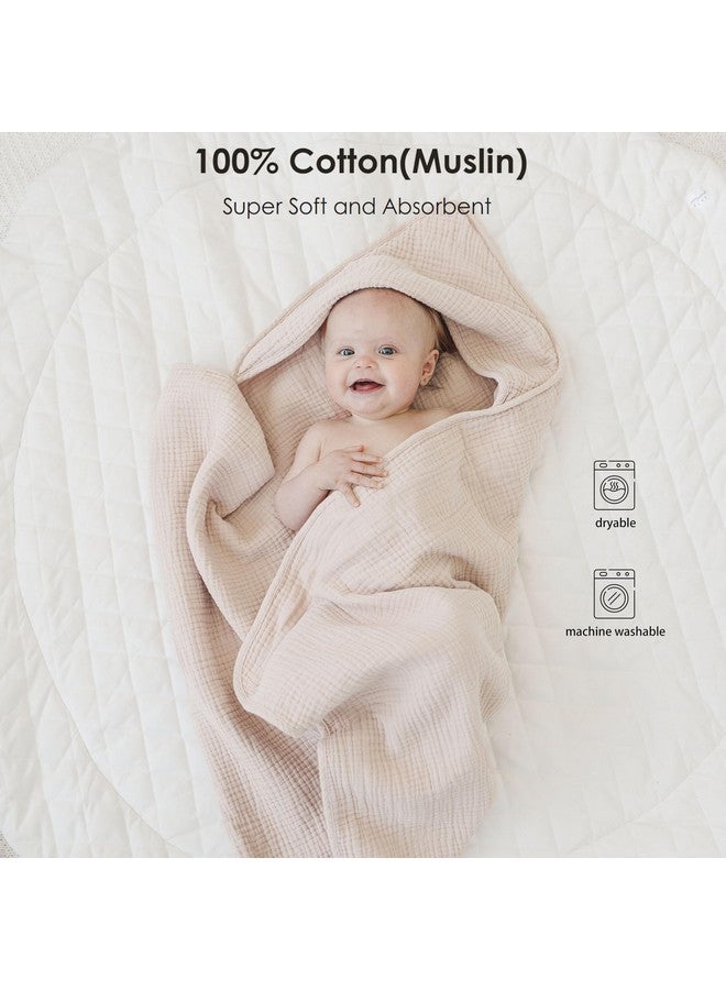 MairMore Hooded Baby Bath Towels, 100% Muslin Cotton Baby Girl Towels with Hood for Neutral Newborn Infants, Soft & Absorbent, Large Size - 32 * 32 Inches (Ivory & Pink) - Image 2
