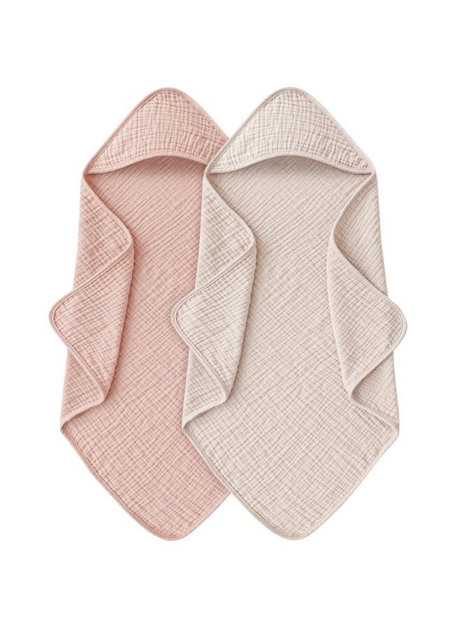 MairMore Hooded Baby Bath Towels, 100% Muslin Cotton Baby Girl Towels with Hood for Neutral Newborn Infants, Soft & Absorbent, Large Size - 32 * 32 Inches (Ivory & Pink) - Image 1