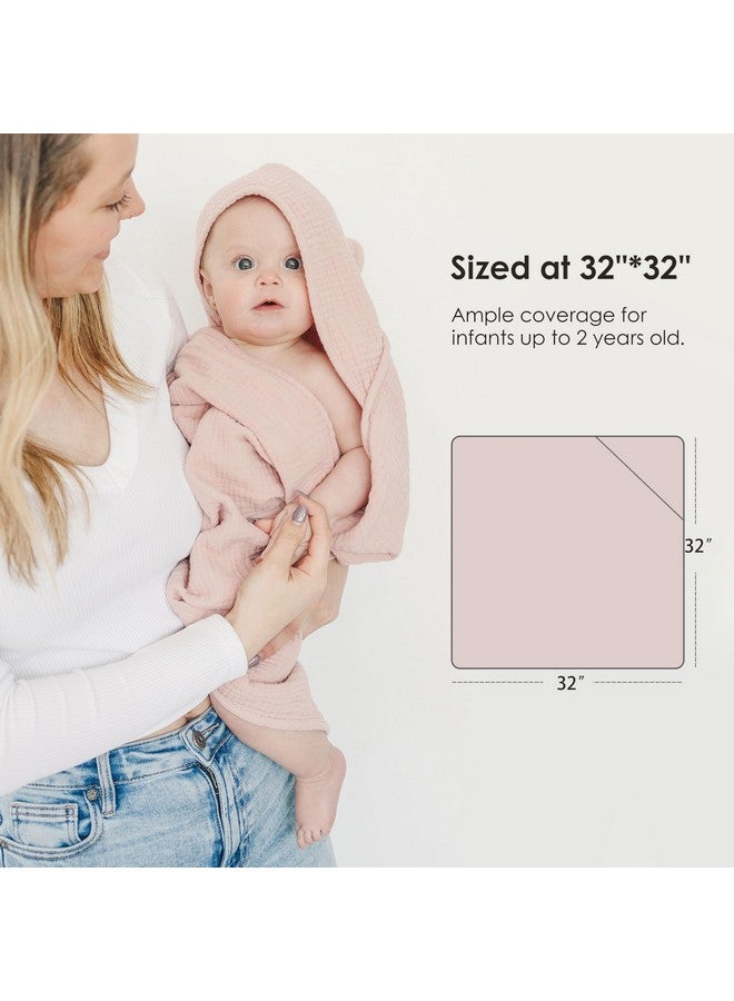 MairMore Hooded Baby Bath Towels, 100% Muslin Cotton Baby Girl Towels with Hood for Neutral Newborn Infants, Soft & Absorbent, Large Size - 32 * 32 Inches (Ivory & Pink) - Image 3