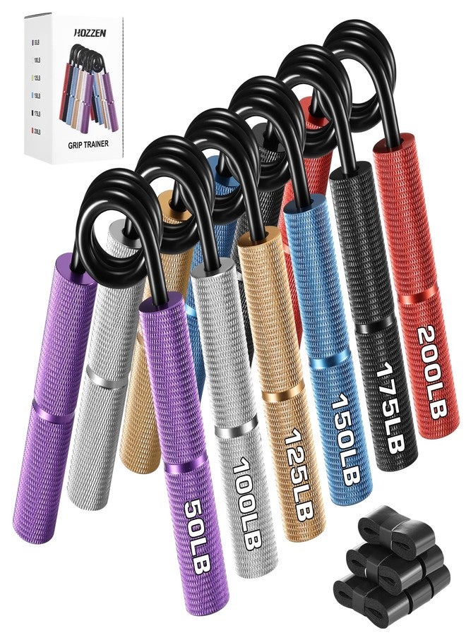 Hozzen Grip Strength Trainer, 6 Pack Grip Strength Trainer Set (50-200LB), No Slip Hand Grip Strengthener, Wrist Forearm Strengthener with Grip Tape for Strength Training, Exercise, Injury Recovery - Image 1