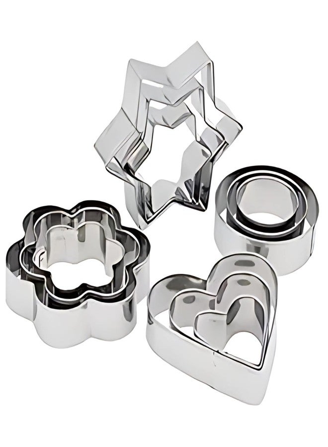 Patel's Kitchen Cookie Cutter Set, 12 Pieces, Stainless Steel, Heart Star Flower Circle Shapes - Image 1