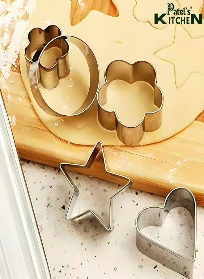 Patel's Kitchen Cookie Cutter Set, 12 Pieces, Stainless Steel, Heart Star Flower Circle Shapes - Image 2