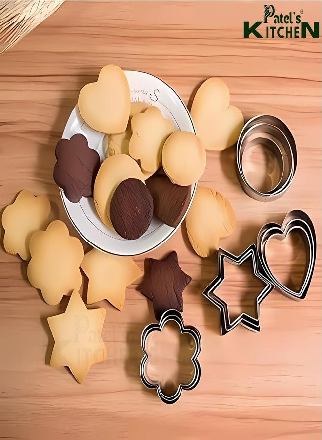 Patel's Kitchen Cookie Cutter Set, 12 Pieces, Stainless Steel, Heart Star Flower Circle Shapes - Image 5