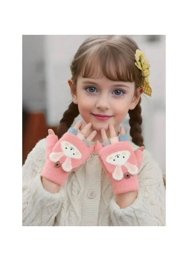 Children’s Winter Gloves in pink with Cute Bunny Design — Add a Fun and Cozy Touch to Your Child’s Winter Look, Suitable for Kids Aged 3–12 Years. - Image 1