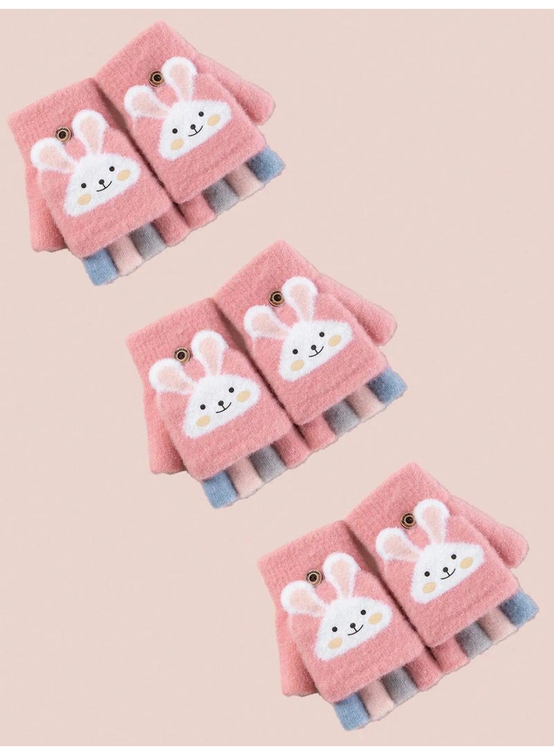Children’s Winter Gloves in pink with Cute Bunny Design — Add a Fun and Cozy Touch to Your Child’s Winter Look, Suitable for Kids Aged 3–12 Years. - Image 3