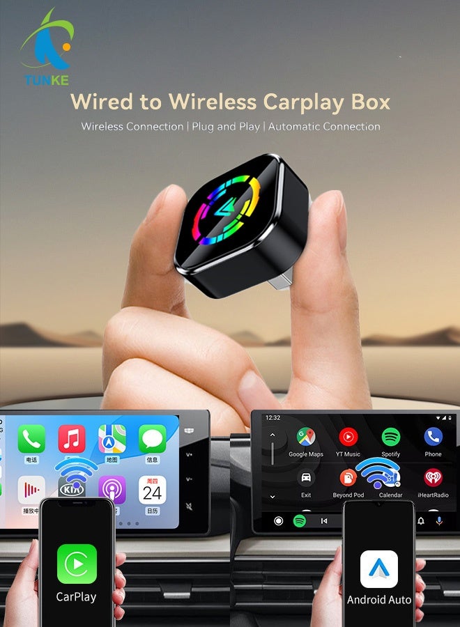TUNKE 2-in-1 Wireless CarPlay & Android Auto Adapter – Bluetooth 5.0 + 5G WiFi, Plug & Play USB Dongle for Cars with Wired CarPlay System - Image 2