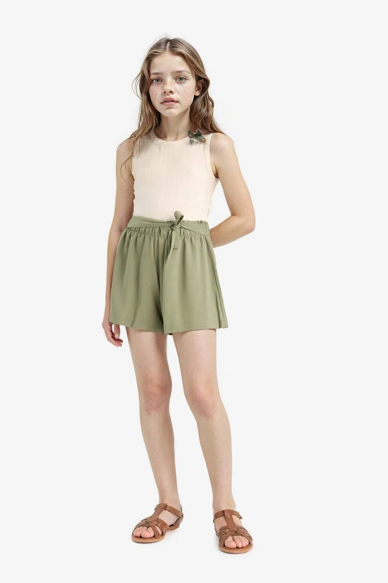 ديفاكتو Girl Crew Neck Basic Crop Top