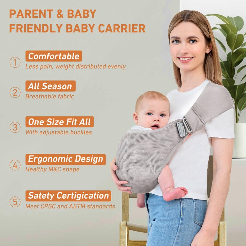 Ocanoiy Baby Sling Carrier, Baby Carrier Newborn to Toddler, Mesh Toddler Carrier, Lightweight Breathable Summer Baby Wraps Carrier, Baby Carriers One Size Fits All (Grey) - Image 3