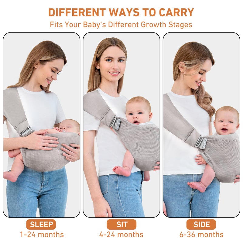 Ocanoiy Baby Sling Carrier, Baby Carrier Newborn to Toddler, Mesh Toddler Carrier, Lightweight Breathable Summer Baby Wraps Carrier, Baby Carriers One Size Fits All (Grey) - Image 2