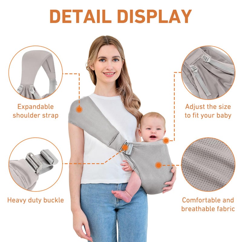 Ocanoiy Baby Sling Carrier, Baby Carrier Newborn to Toddler, Mesh Toddler Carrier, Lightweight Breathable Summer Baby Wraps Carrier, Baby Carriers One Size Fits All (Grey) - Image 4