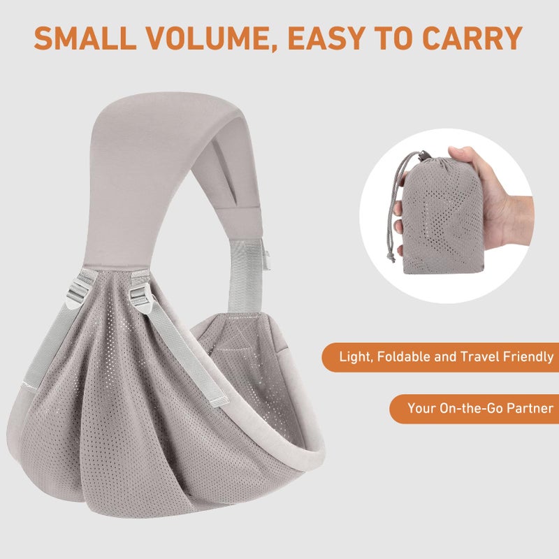 Ocanoiy Baby Sling Carrier, Baby Carrier Newborn to Toddler, Mesh Toddler Carrier, Lightweight Breathable Summer Baby Wraps Carrier, Baby Carriers One Size Fits All (Grey) - Image 5