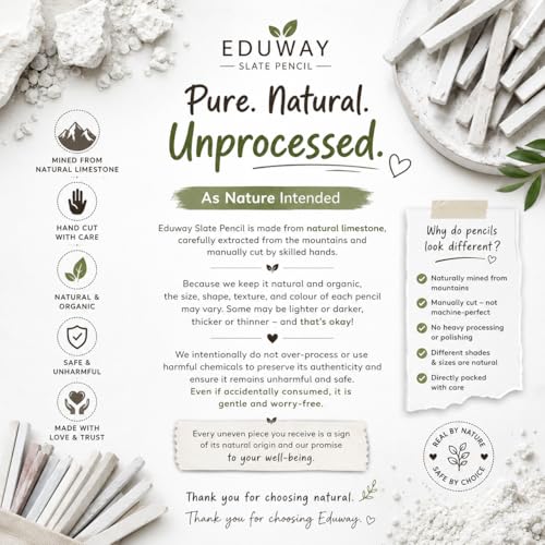Eduway 100 Pcs Slate Chalk Pencil Bitti | Natural Organic Limestone Chalk Pencil For Writing & Creative | Non-Toxic Pure Natural Earthy Slate Bar Box (Not for Writing Board) - Image 2