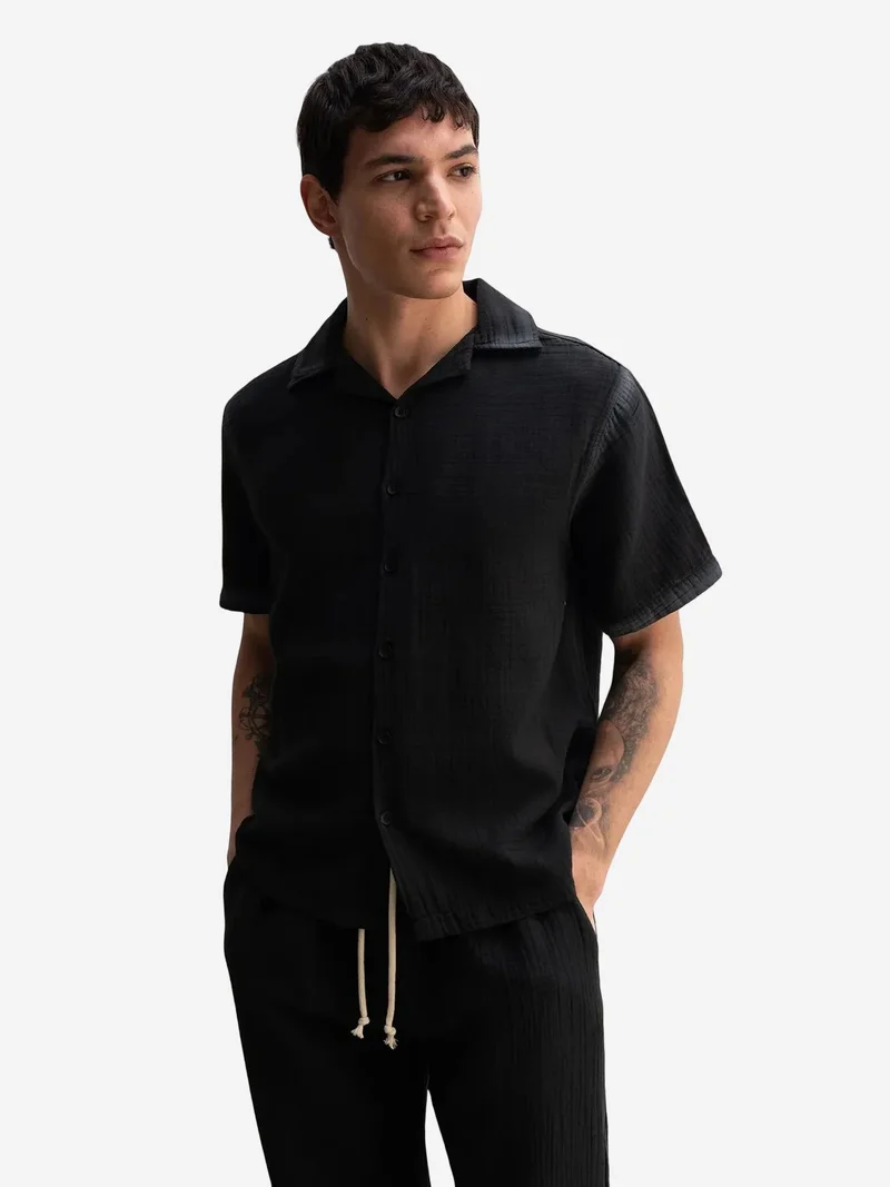 جيستو GIESTO Men's Cotton Textured Short-Sleeve Shirt