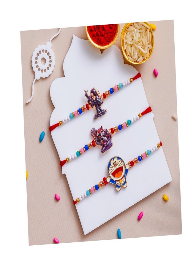 Pride Store Stylish Cartoon Character Kids Rakhi Set with Tilak Pack and Greeting Card for Brother, Sister, Baby Boy, Baby Girl, Chhota Bhai (Kids Rakhi Set - N) - Image 1