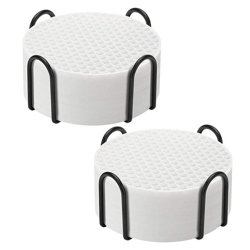 TWTLi Silicone Coasters Set of 16 with Holder Coasters for Drinks Beer Coffee Coasters Suitable for Kinds Cups Hot or Cold Anti-SLI Non-Stick Anti-Overflow Tabletop Protection and Decor (White  16 Pcs) - Image 1