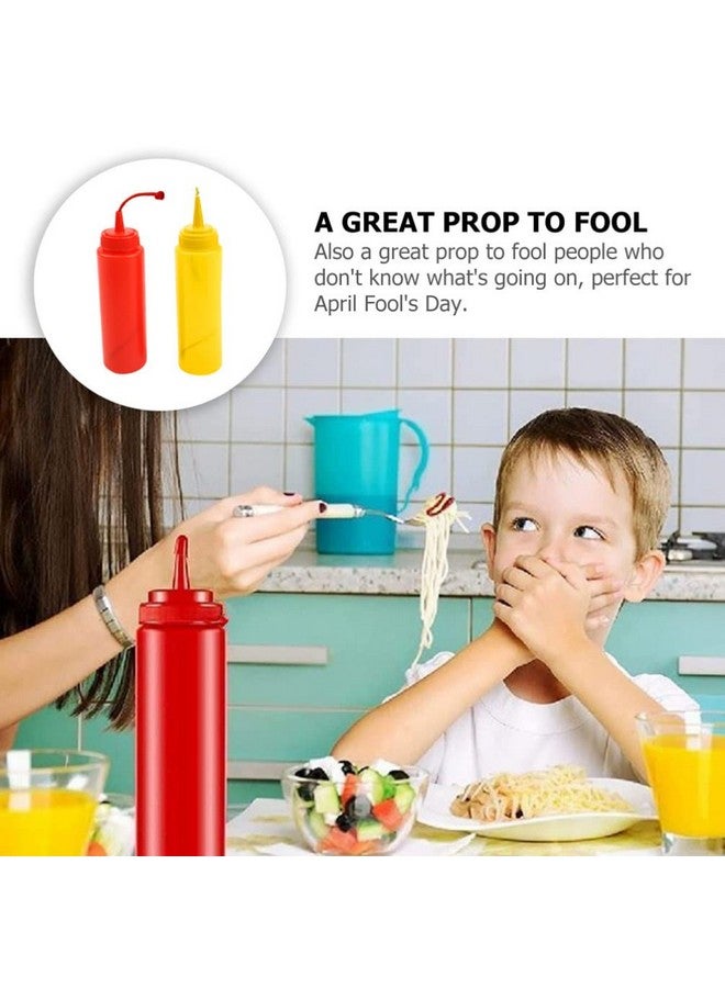 STOBOK 2Pcs Fake Mustard And Ketchup Bottle Funny Fake Salad Dressing Bottle Prank Toys Phoney Condiment Squirt Bottle Toy For Adults Kids Halloween Party  - Image 2