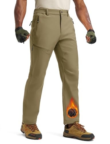 TBMPOY Men's Snow Ski Hiking Pants Fleece Lined Waterproof Winter Pant Softshell Camping Travel Ice Fishing Hunting Pant Khaki 32 - Image 2