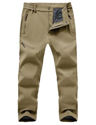 TBMPOY Men's Snow Ski Hiking Pants Fleece Lined Waterproof Winter Pant Softshell Camping Travel Ice Fishing Hunting Pant Khaki 32 - Image 1