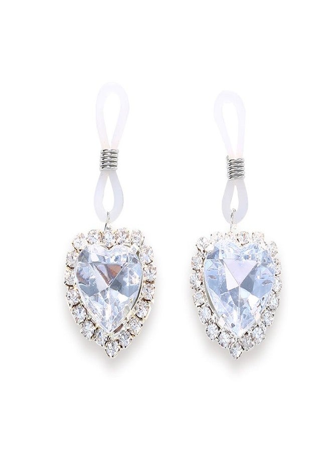 Zynova Sparkling CZ Crystal Heart Dangle Non Piercing Fake Nipple Rings for Women Adjustable Nipple Noose Non Pierced Fake Nipple Ring Dainty Fake Nipple Jewelry (White) - Image 1