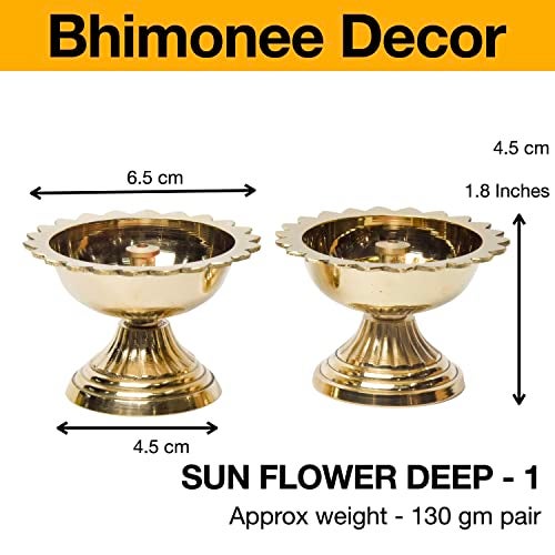 Bhimonee Decor | Pure Brass Sunflower Deep | Deepak | Diya for Pooja Purposes | 1.8 Inches | 130 gm | Traditional Brass Lamp for Home Temple & Religious Ceremonies - Image 5