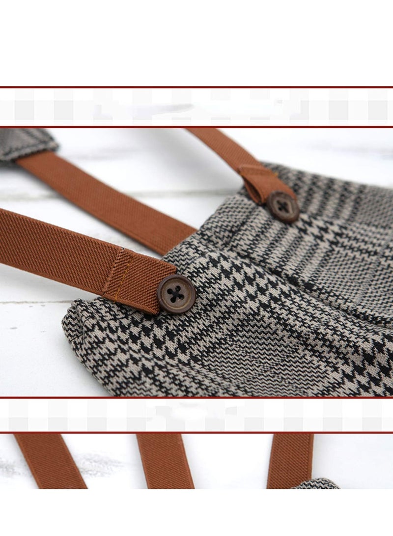 SOLARAE Newborn Photography Props: Retro Plaid Suspenders, Flat Cap, and Duck Tongue Hat Suit for Boys - Stylish Dark Gray Outfit for Cool Baby Boys. - Image 4