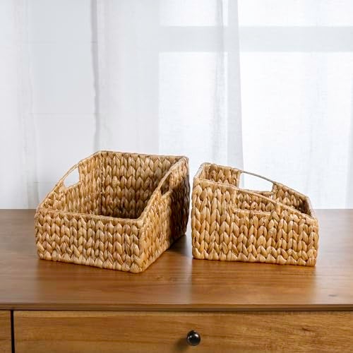 happimess BSK1007A-2SET Havanah Southwestern Hand-Woven Hyacinth Slanted Nesting Wicker Baskets with Handles, Seagrass Container for Decoration in Living Room, Bedroom, Closet, Natural (Set of 2) - Image 2