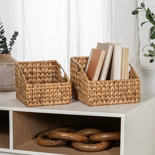 happimess BSK1007A-2SET Havanah Southwestern Hand-Woven Hyacinth Slanted Nesting Wicker Baskets with Handles, Seagrass Container for Decoration in Living Room, Bedroom, Closet, Natural (Set of 2) - Image 5