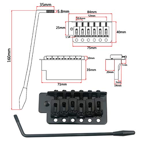 Swhmc Electric Guitar Bridge Tremolo System Set 6 Strings Guitar Tailpiece Replacement with Bar, for Strat(Black) - Image 3