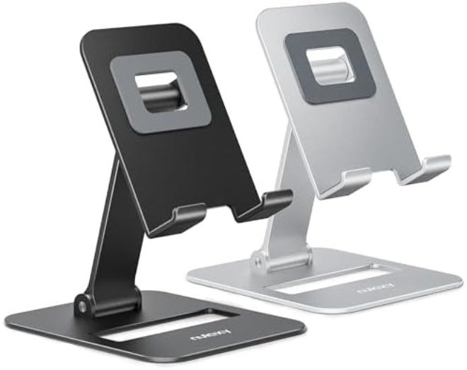 Nulaxy 2 Pack Dual Folding Cell Phone Stand, Fully Adjustable Phone Holder for Desk, Compatible with iPhone 17 16 15 14 13 12 11, Nintendo Switch, All Phones, Black & Rose Gold - Image 1