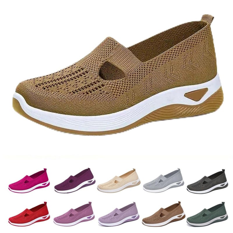 EURO JOY Orthopedic Walking Shoes for Women,2025 New Orthowalkway Womens Shoes,Woven Orthopedic Breathable Walking Sneaker Non-Slip Arch Support Slip on Shoes Brown 40 - Image 1