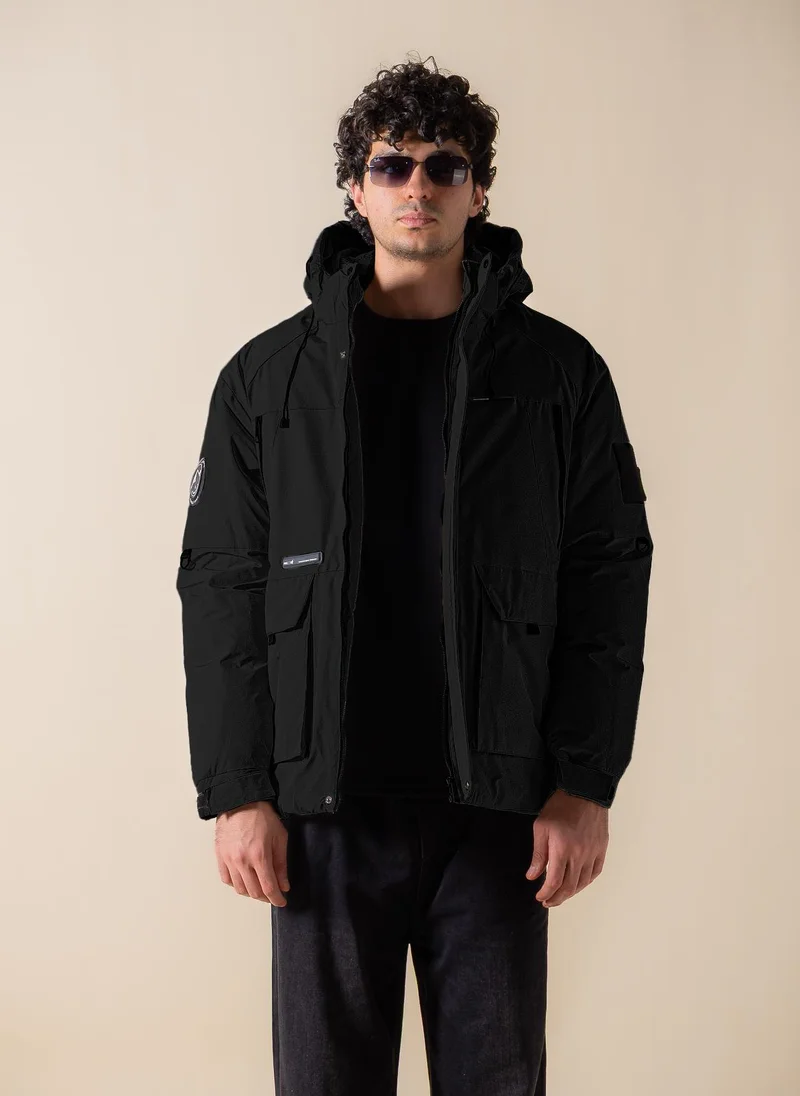 SHAPES TECHNICAL HOODED PUFFER JACKET