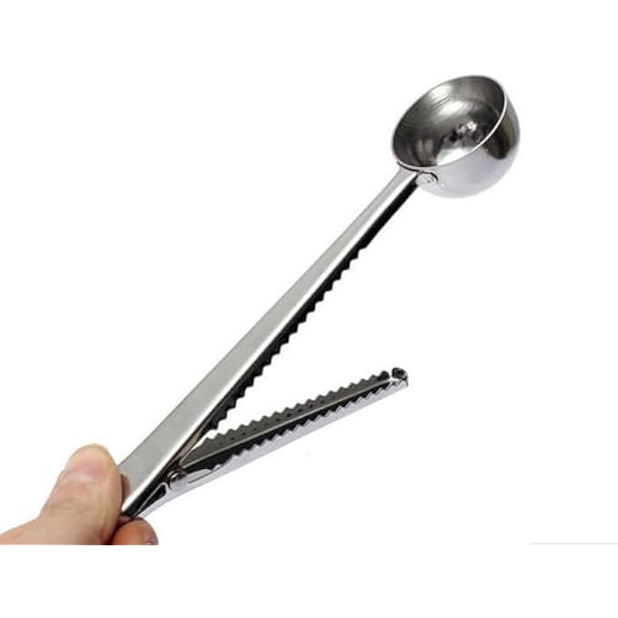 ريحني ملعقة قياس من الفولاذ المقاوم للصدأ 2 مجموعة مع مشبك كيس قهوة للقهوة المطحونة حبوب القهوة الإسبريسو الشاي جولد سيلفر - Image 4