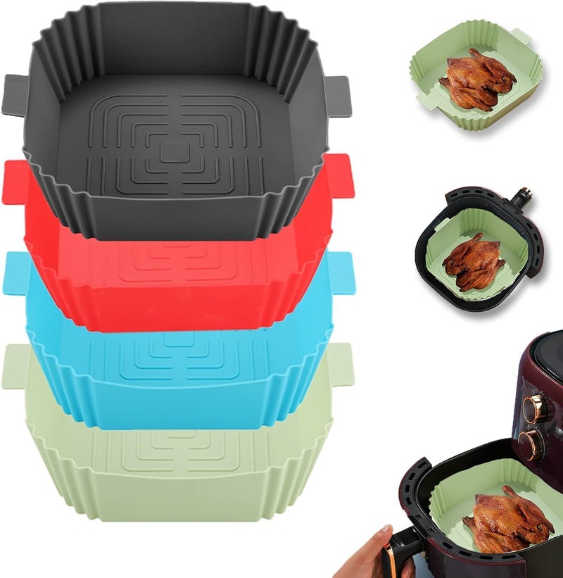 Silicone Air Fryer Liners, 4Pcs Air Fryer Silicone Reusable Liners Square, Food Safe Air Fryers Oven Accessories, Replacement Of Flammable Parchment Liner Paper, Silicone Baking Tr - Image 1