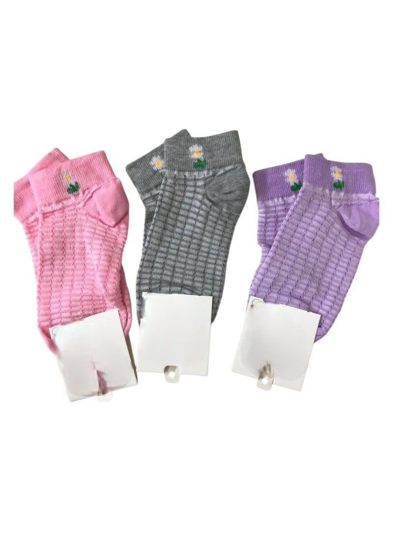 شراب حريمي فوق الكاحل – 3 أزواج بثلاثة ألوان مختلفة - Image 1