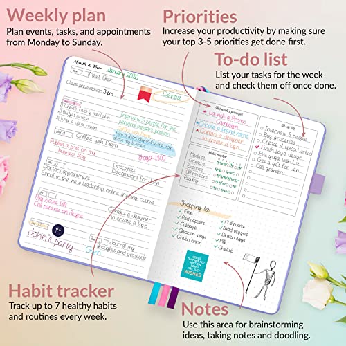 GoGirl Planner and Organizer for Women – Compact Size Weekly Planner, Goals Journal & Agenda to Improve Time Management, Productivity & Live Happier. Undated – Start Anytime, Lasts 1 Year – Lavender - Image 3