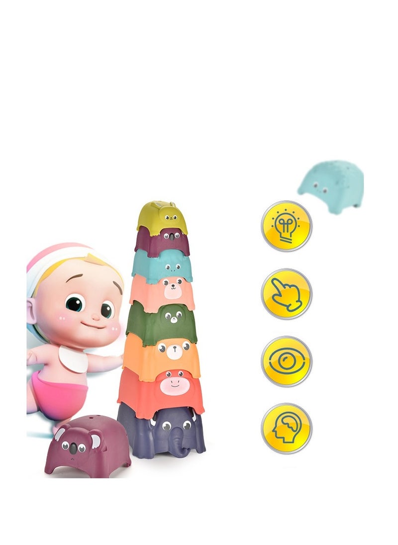 PYEBE Stacking Cups Baby Building Toy Nesting Cup Early Educational Toddlers Stacking Toy 8 Pcs with Pattern Fun for Kid Baby 6 to12 Months Play for Indoor Outdoor Bathtub Beach  - Image 1