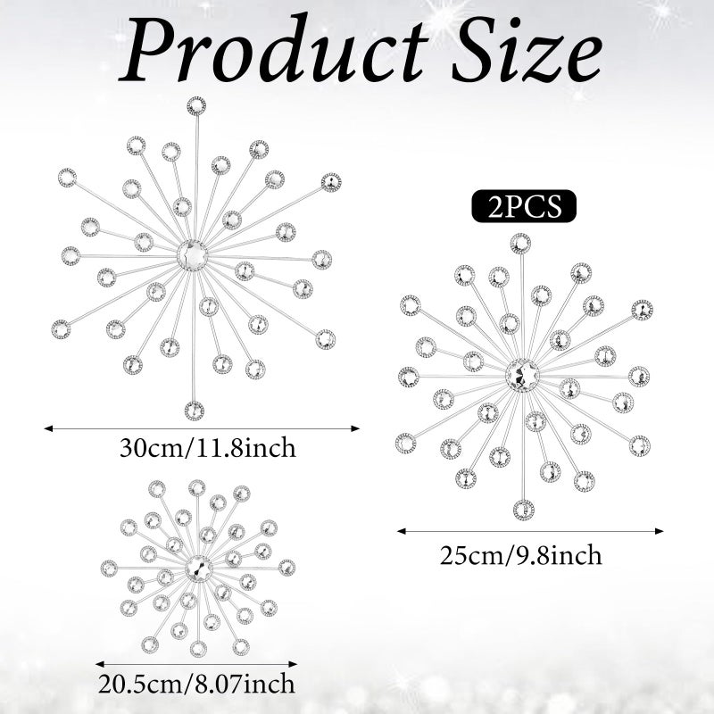 Limbeuuu 4 Pcs Metal Wall Decor Bling Crystal Wall Art Cast Iron Rhinestones Sunburst Decor Starburst Art Hanging Diamond Accents Home Decorative for Living Room Bedroom Entryway(Silver) - Image 2