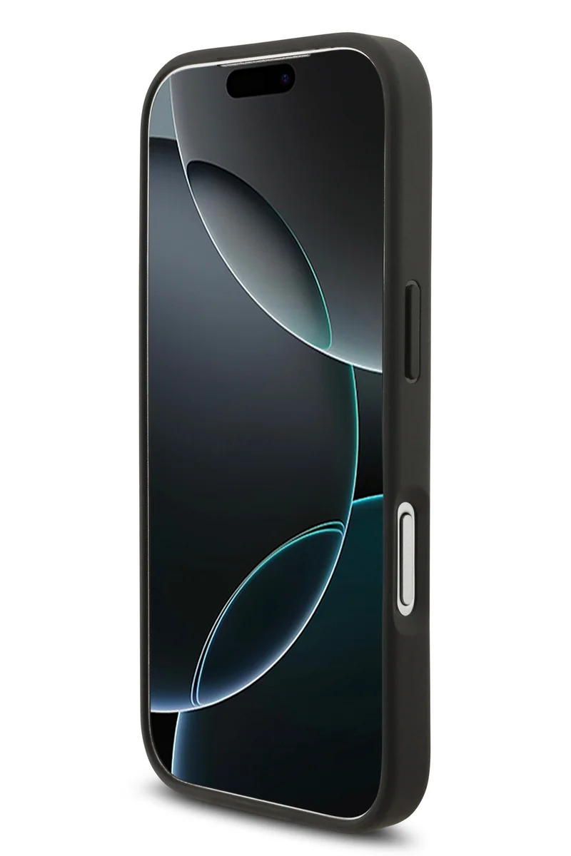 كارل لاغرفيلد جراب iPhone 17 Pro Max / غطاء خلفي من جلد البولي يوريثان مع شعار Karl Script والأزرار - أسود