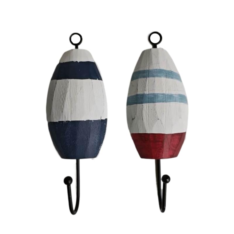 The Bridge Collection Set of 2 Decorative Wall Hooks with Coastal Buoy Design Coastal Hangers for Nautical Themed Spaces Ocean Themed Buoy Wall Hooks for Towel or Key Storage - Image 1