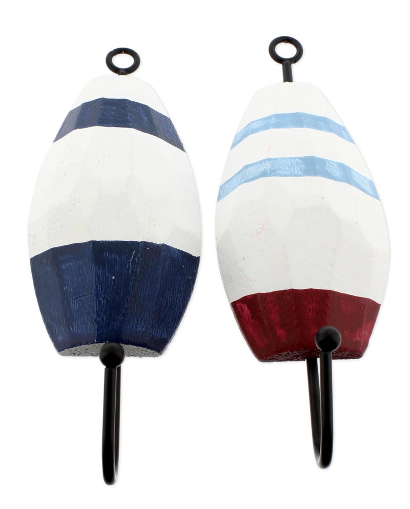 The Bridge Collection Set of 2 Decorative Wall Hooks with Coastal Buoy Design Coastal Hangers for Nautical Themed Spaces Ocean Themed Buoy Wall Hooks for Towel or Key Storage - Image 3