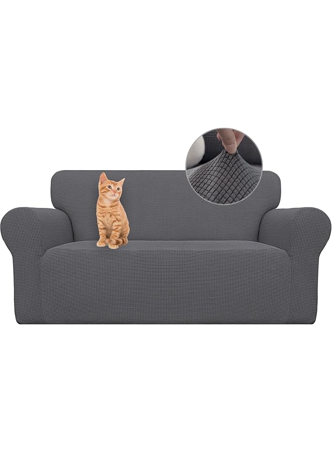 Green Tiger غطاء أريكة قابل للتمدد لأريكة بمقعدين (145-180 سم) غطاء أريكة قابل للغسل مع قاعدة مرنة، واقي أثاث صديق للكلاب والقطط، أغطية أريكة ملائمة مع رغوة غير قابلة للانزلاق، رمادي داكن - Image 1