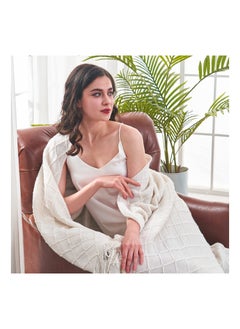Y&D Knitted Throw Blankets for Couch and Bed, Soft Cozy Knit Blanket with Tassel, Off White Lightweight Decorative Throws, Farmhouse Warm Woven Men Women (127CM x 180CM)  - Image 1