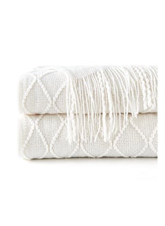 Y&D Knitted Throw Blankets for Couch and Bed, Soft Cozy Knit Blanket with Tassel, Off White Lightweight Decorative Throws, Farmhouse Warm Woven Men Women (127CM x 180CM)  - Image 2