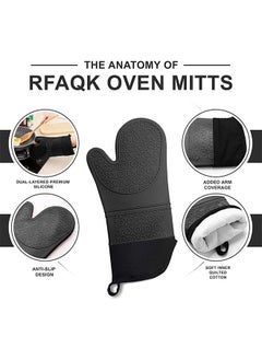 Arabest 6PCS Oven Mitts and Pot Holders Sets, Silicone Baking Gloves Heat Resistant Inner Soft Liner, Mini Oven Mittens and Hot Pads, Oven Gloves for Cooking, Grill and Bbq (Black)  - Image 3