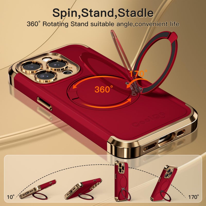 COOLQO for iPhone 14 Pro Max Case 6.7'' Upgraded 360Â° Spin Magnetic Stand [Compatible with Magsafe][Military Protection] Shockproof Protective Phone Holder Cover for iPhone 14 Pro Max, Red Gold - Image 3