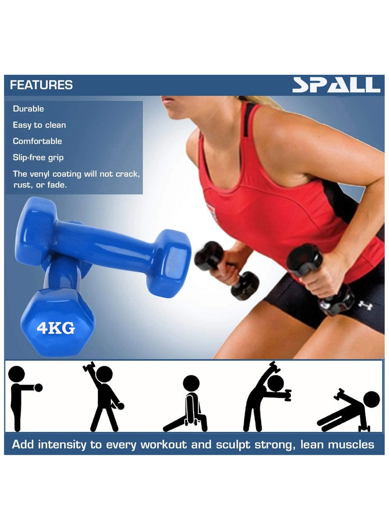 Spall Vinyl Dumbbells Weights For Unisex 4KG Each Ideal For Home Workout Yoga Pilates Gym Exercise Non Slip Easy To Hold Scratch Resistant Best For Home Exercise - Image 4